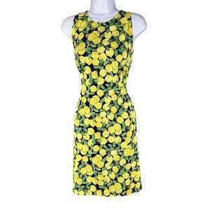 Talbots Women Lp Effortless Jersey Sleeveless Shift Dress Lemon Bunches Slimming